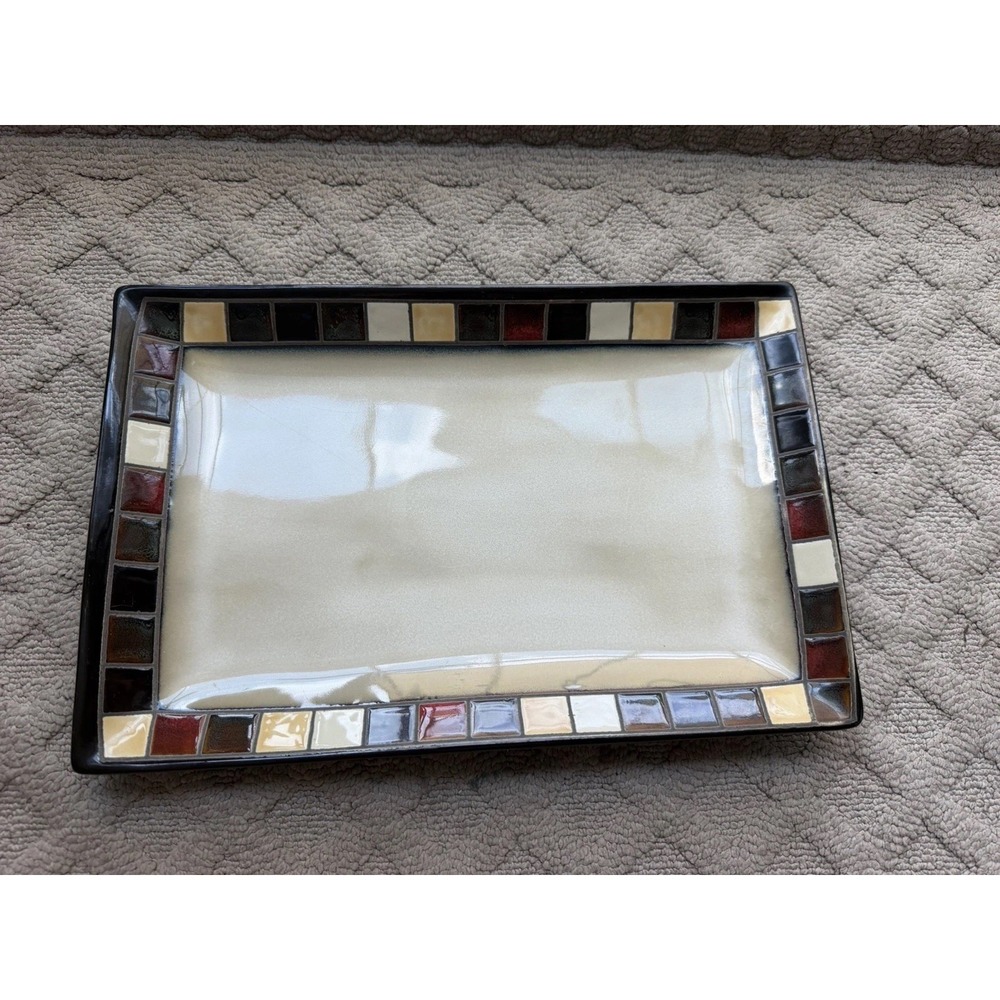 Mosaic Tile, Home Trends, Rectangular 14" x 9" Ceramic Platter; Discontinued